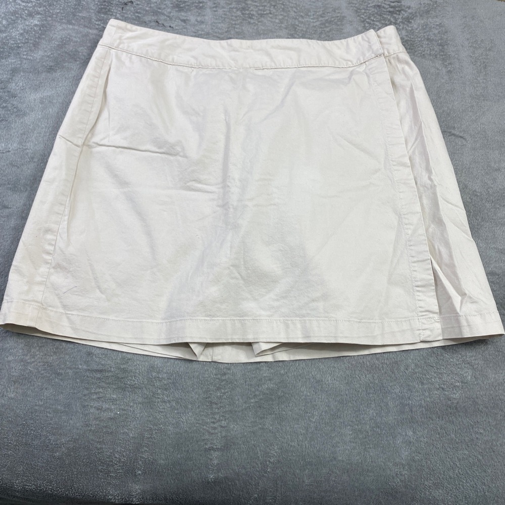 Jennifer Moore Skort Women 14 Tan Beige Wrap Front Cotton Blend Stretch Casual